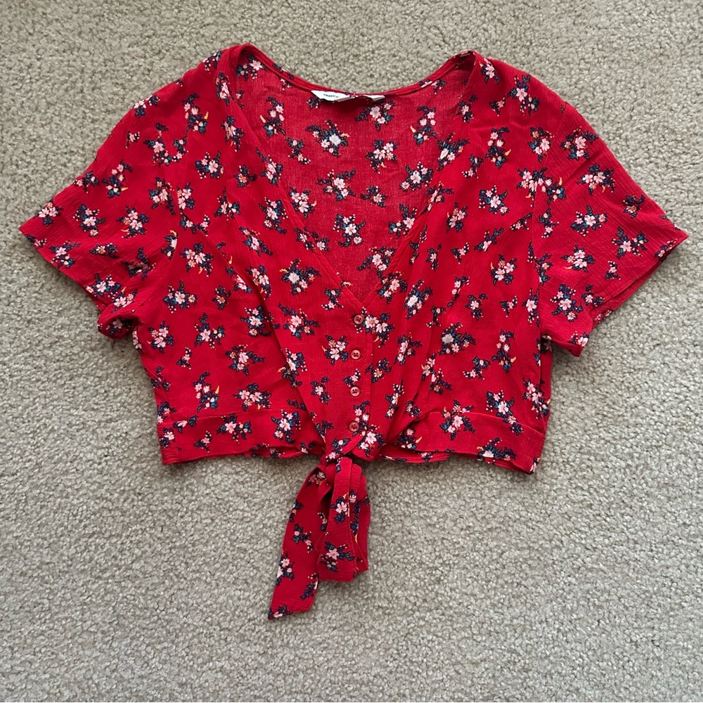 Floral Red Crop Top